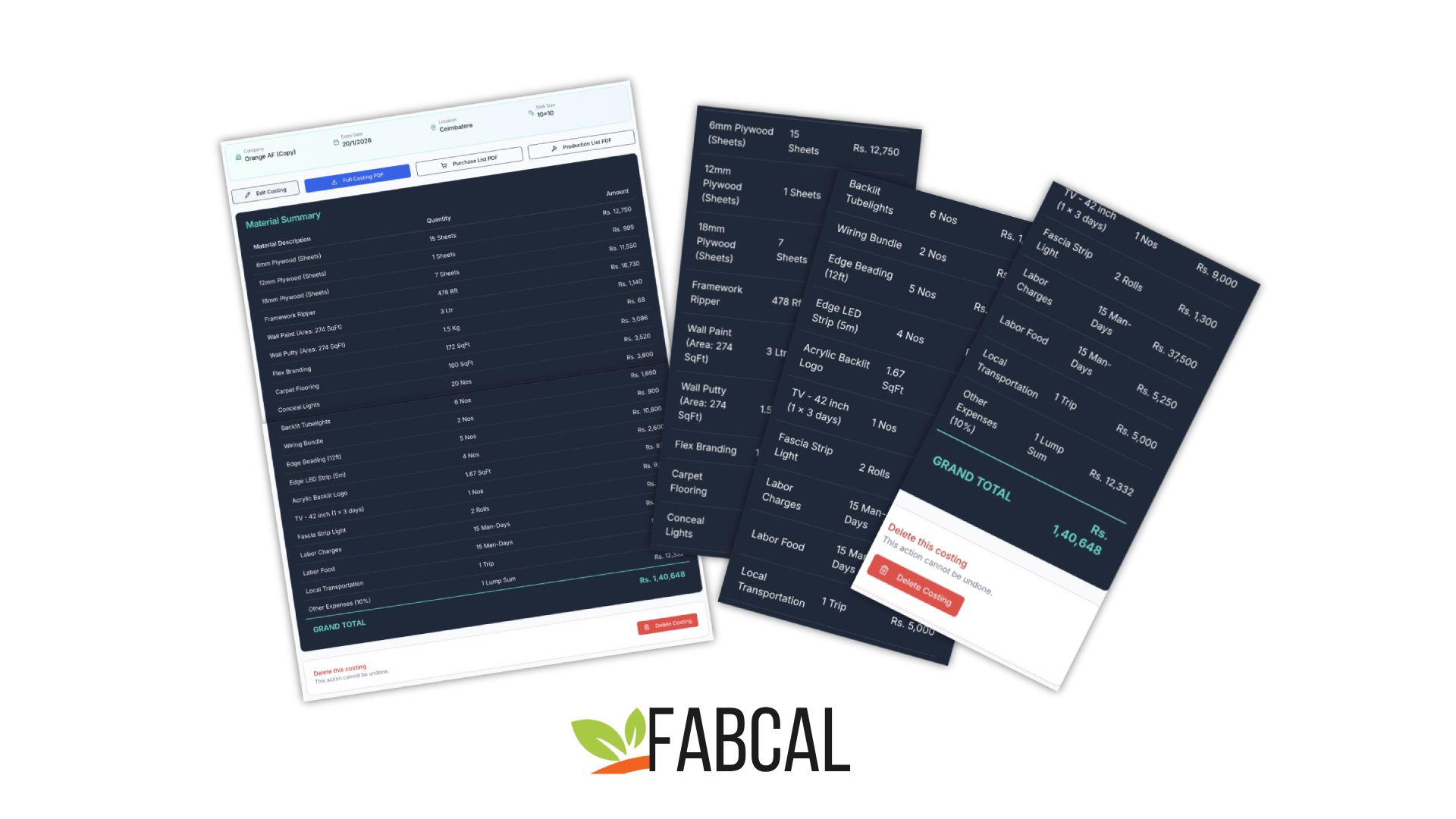 Sample BOQ Report generated by FabCal