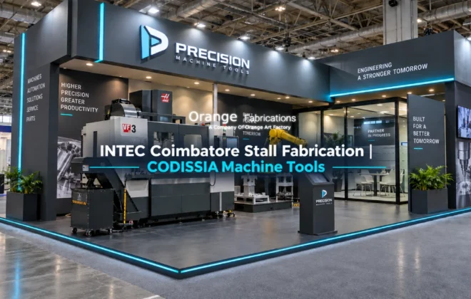 Heavy industrial machine tool booth built with intec coimbatore stall fabrication at CODISSIA complex