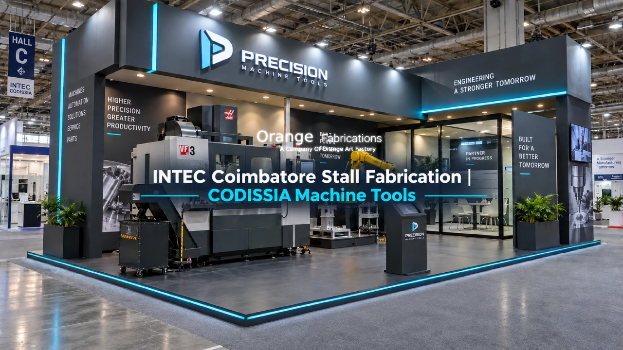 Heavy industrial machine tool booth built with intec coimbatore stall fabrication at CODISSIA complex