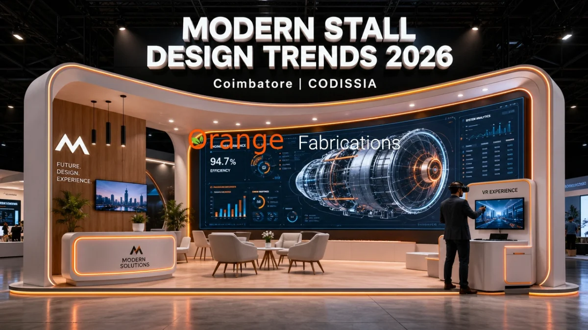 Modern stall design trends Coimbatore 2026 featuring interactive exhibition technology