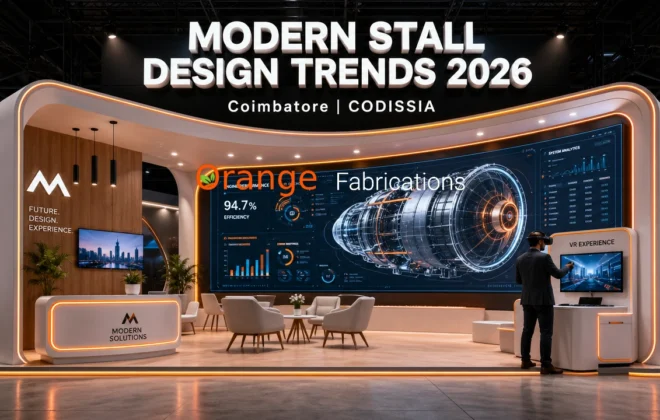 Modern stall design trends Coimbatore 2026 featuring interactive exhibition technology
