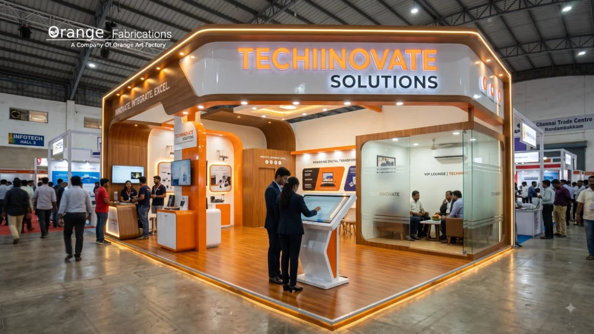 Custom trade show booth setup by a professional exhibition stall builder in Chennai at Chennai Trade Centre