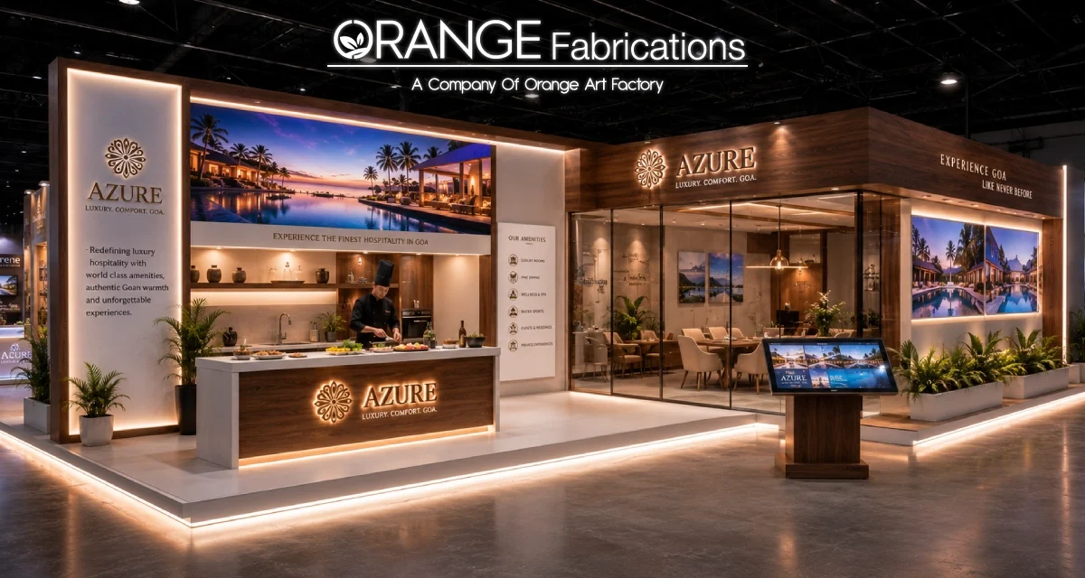 Custom hospitality trade show booth designed by exhibition stall designers for Goa Hospitality Show