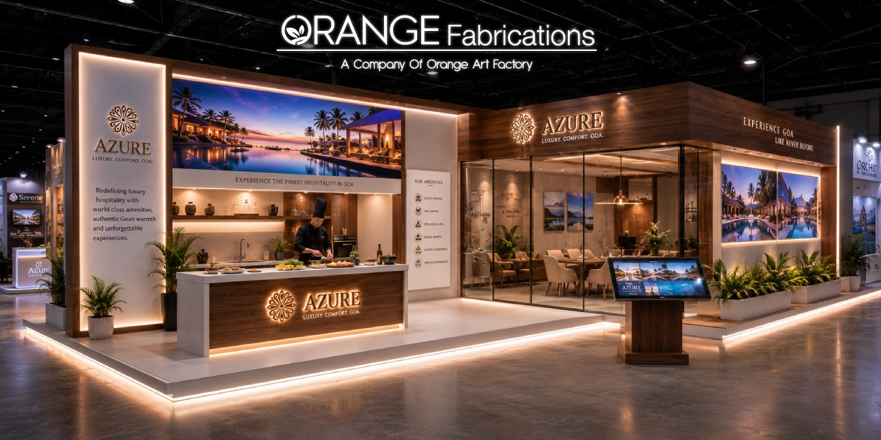 Custom hospitality trade show booth designed by exhibition stall designers for Goa Hospitality Show