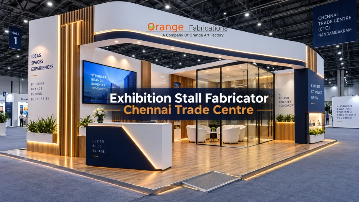 Custom wooden trade show booth engineered by an exhibition stall fabricator Chennai Trade Centre at Nandambakkam halls