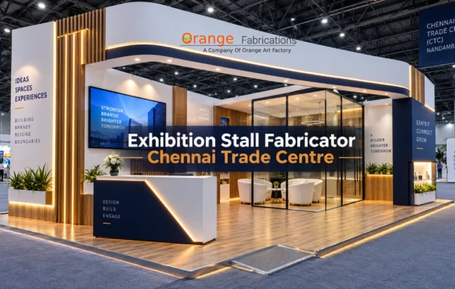 Custom wooden trade show booth engineered by an exhibition stall fabricator Chennai Trade Centre at Nandambakkam halls