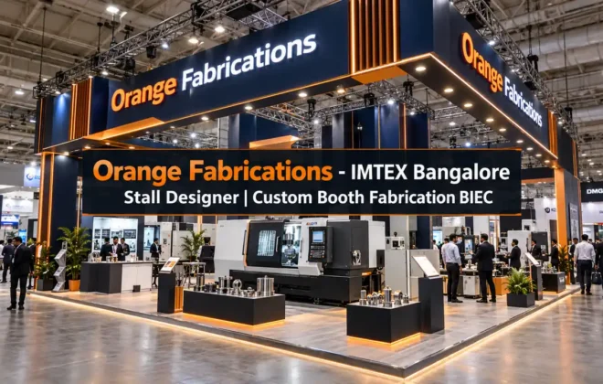 IMTEX Bangalore stall designer custom booth fabrication at BIEC by Orange Fabrications
