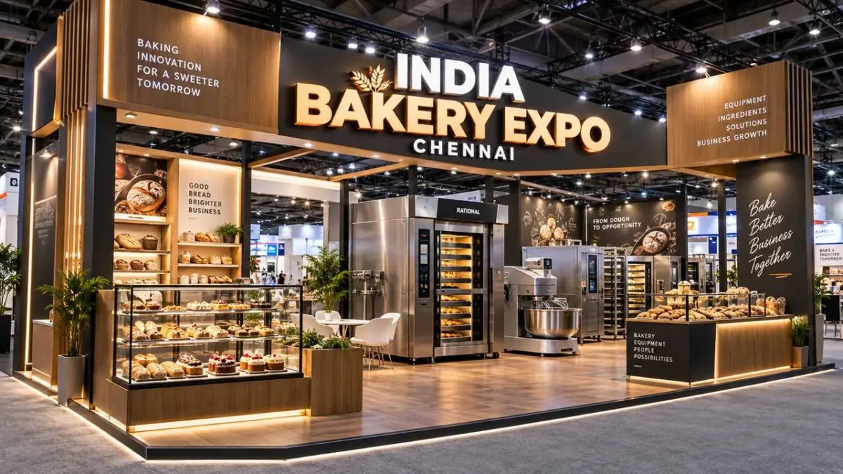 Turnkey stall fabrication for India Bakery Expo Chennai at Chennai Trade Centre with custom bakery machinery display
