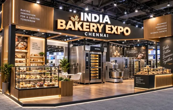 Turnkey stall fabrication for India Bakery Expo Chennai at Chennai Trade Centre with custom bakery machinery display