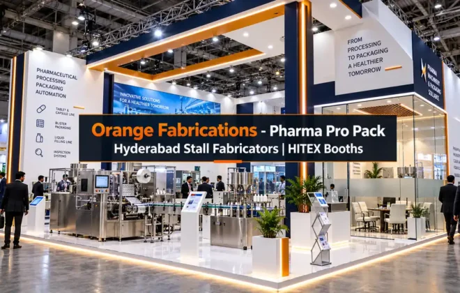 Pharma Pro Pack Hyderabad stall fabricators custom pharma booth design HITEX by Orange Fabrications