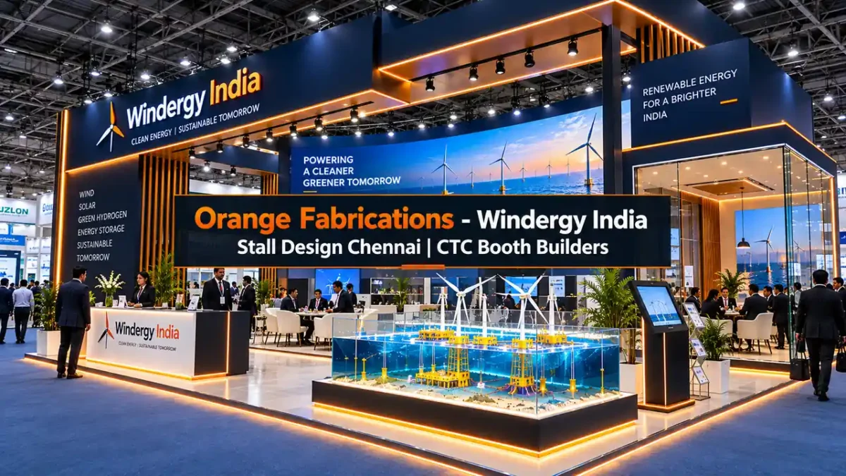 Windergy India stall design Chennai custom booth fabrication CTC by Orange Fabrications