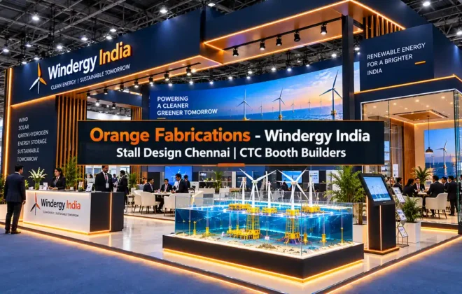 Windergy India stall design Chennai custom booth fabrication CTC by Orange Fabrications