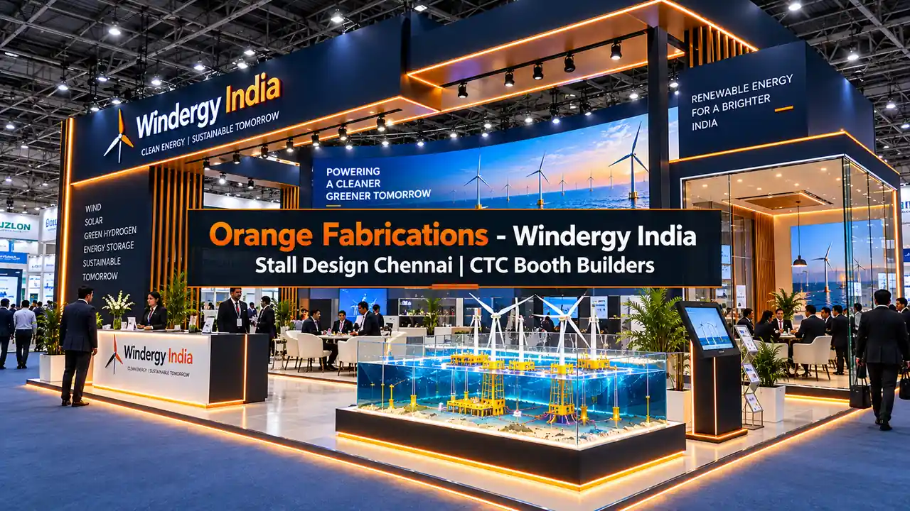 Windergy India stall design Chennai custom booth fabrication CTC by Orange Fabrications