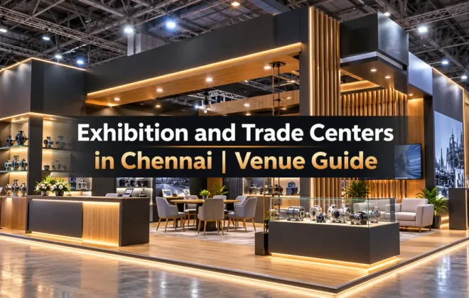 Exhibition and trade centers in Chennai custom exhibition stall fabrication with modular wooden platform at Chennai Trade Centre CTC Nandambakkam