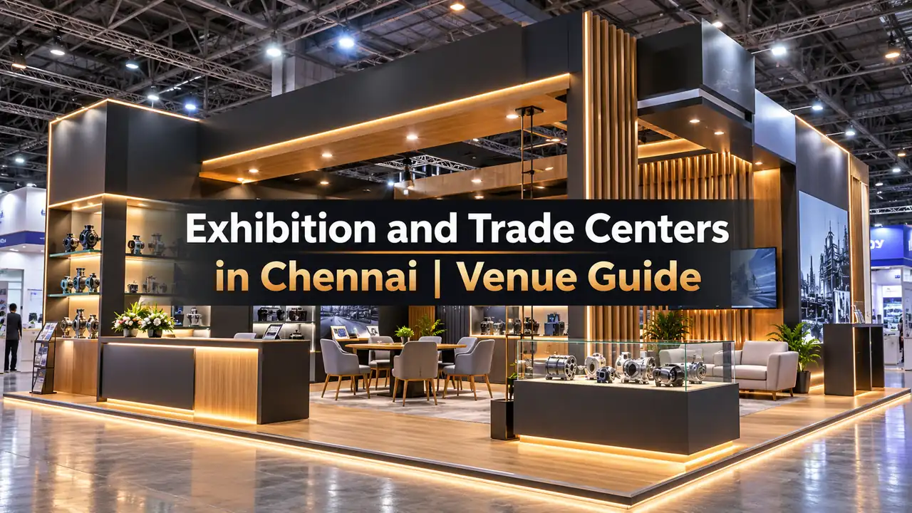 Exhibition and trade centers in Chennai custom exhibition stall fabrication with modular wooden platform at Chennai Trade Centre CTC Nandambakkam